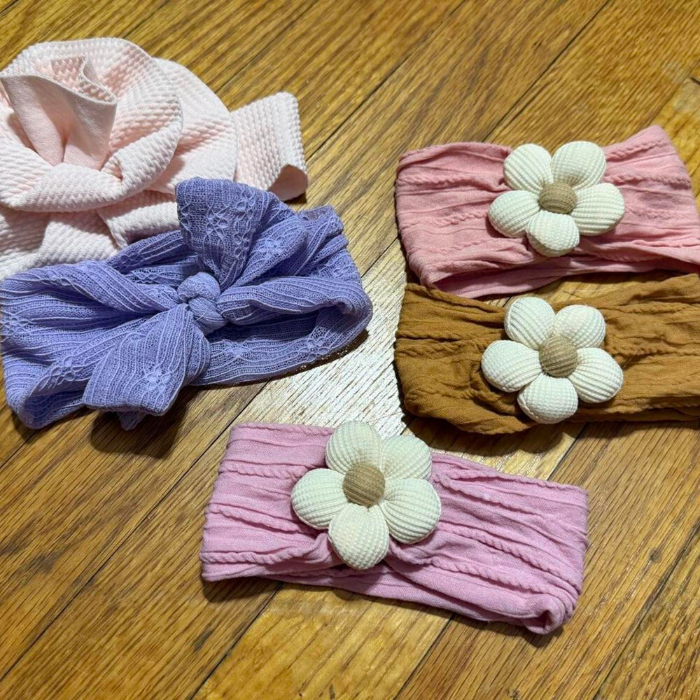 Baby Headbands Floral Lace Knot Set Pink Purple Brown